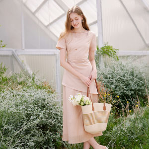 XIANGYING | Commuter Elegant French Style Faux Two-Piece Irregular Hem Waist-Cinching Long Dress
