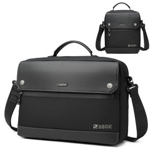 LEASTAT Men Messenger Bag - Quality PU Leather + 1680D Ballistic Nylon - Black - Multiple Sizes and Shoulder Strap Included - Lightweight