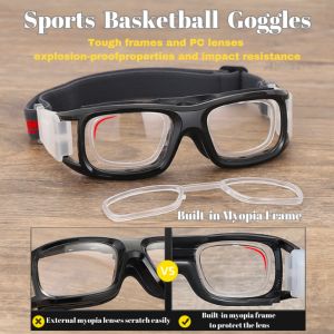 Sports Goggles for Basketball with Grade Frame Sports Glasses for Men Basketball Explosion-proof Anti Fog Goggles Strap Replaceable Lens Sports Eyeglass
