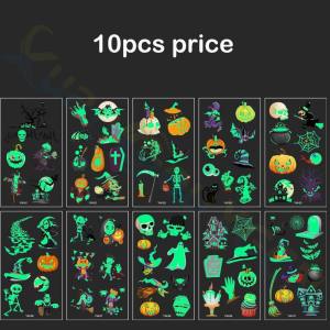 10 Sheets Luminous Christmas Cartoon Tattoo Sticker Children Waterproof Tattoo Face Pasters Cos Stickers Dress up Kindergarten Stickers
