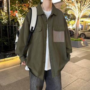 Pure Color Lapel Long Sleeve Shirt Men Winter New Arrival Trendy Loose Easiest for Match Sports Boys Casual T-shirt Outwear