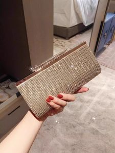 Elegant Diamond Embedded Clutch Bag for Wedding Banquet Qipao Party Womens Handbag Fashionable European Style Soft Polyester