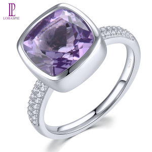 Lohaspie Jewelry Genuine 4.3 Carats Solid Sterling Silver 925 Ring Original Natural Amethyst Ring Amethyst Stone Original Ring Silver 925 Silver Ring With Stone For Women Jewelry