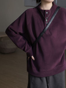 Thickened Double-sided Fleece Sweatshirt Womens Loose Fit Warm Soft Autumn Winter Stand Collar Comfortable Skin-friendly Polyester Blend