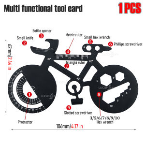 Bicycle Card Tool Stainless Steel EDC Multi Tool With Hex Wrench Bottle Opener Ruler Screwdriver for Outdoor Camping Cycling DIY