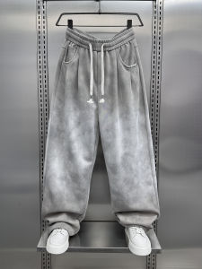 Mens Gradient Color Sport Sweatpants Fleece Lined Thickened Straight Leg Wide Leg Casual Pants Floor Length Spring Autumn