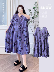 Ultra-Thin Ice Silk Cotton Nightgown Women Summer V-Neck Loose plus Size Dress Comfortable Breathable Long Sleeve Sleepwear