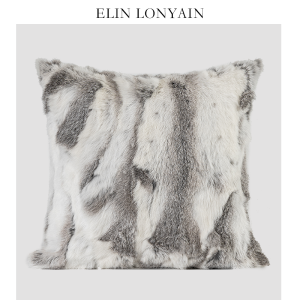ELIN LONYAIN Modern Minimalist Luxurious Beige Rabbit Fur Pillow Square Sofa Pillow Home Decor Living Room Sample House
