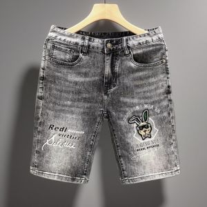 Elegant Embroidered Grey Jeans Shorts Mens Slim Fit Lightweight Fashionable Five-Point Pants Youthful Summer Casual Wear