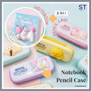 [GIFT SET] Kawaii Cartoon Animal Series Stress Reliever Pencil Case & Mini Notebook 3D EVA School Kid Pencil Box