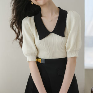 French Style Slim Short Sleeve Knitted Sweater