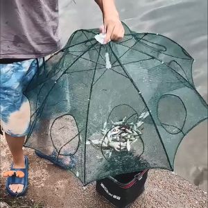 【+Free Fish Food】Folding Umbrella Fish Net Shrimp Cage Crab Trap Cast Fishing Tool 6/8/12/16 Holes
