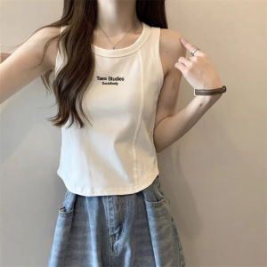 เสื้อกั๊กแขนกุดคอตั้งสีขาวสำหรับผู้หญิง เสื้อชั้นในฤดูใบไม้ผลิและฤดูร้อน ทรงเข้ารูป ทรงสลิมฟิต แขนกุด เสื้อชั้นในสตรี แฟชั่น