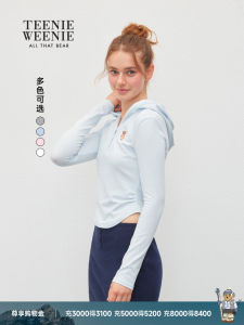 Teenie Weenie Bearnova Womens Long Sleeve Knitted T-shirt with Hood Premium Combed Cotton Asymmetric British Style Commute