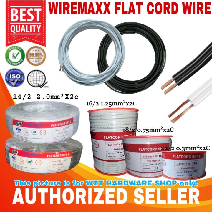 WIREMAX FLAT CORD WIRE BLACK & WHITE 22/2c - 18/2c - 16/2c (10 METERS ...