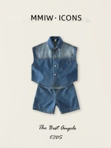 Boys Summer Denim Sleeveless Set Childrens Clothing Two-Piece Outfit Casual Cotton Pure Color Boys Summer Fashion