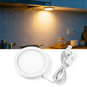 Small USB Power Round LED Night Light Button Switch LED Puck Ceiling Lights Reading Night Lamp Three Light Colors Available