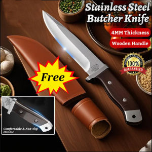 2025 New Kitchen Knife 4MM Stainless Steel Butcher Knife with Leather Case Save Effort and Anti-slip Design for Meat Cutting Vegetables Sharp Wet or Dry Use Cooking Knives Kitchen Accessories Wares