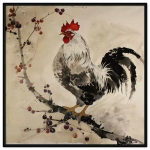 Tranh treo tường tranh dán tường tranh trừu tượng thủy mặc con gà trống tranh phong thủy cổ điển in Canvas. CGI-357