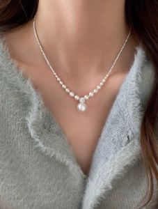 สร้อยคอไข่มุกเงินชุบทองสำหรับผู้หญิง ดีไซน์หรูหรา สร้อยคอโซ่กระดูกไหปลาร้า ประดับด้วยเพชร สร้อยคอแฟชั่นสไตล์ฝรั่งเศส สร้อยคอสำหรับเสื้อกันหนาว