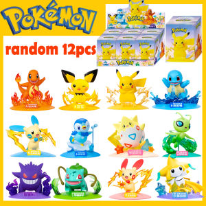Bandai | 12 Pokémon Action Dolls Pikachu Blind Box Anime Models Desktop Decorations Pokémon Toys Childrens Birthday Gifts