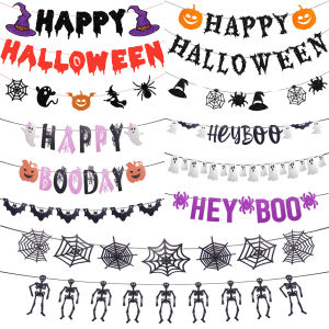 Happy Halloween Banner Pumpkin bat pattern Bunting Garland Home Decor for Fireplace Halloween Theme Party Decorations Supplies