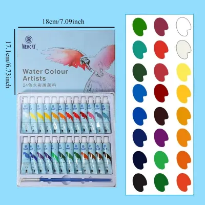 Acrylic Paint & Watercolor Set With Brush 12/24 Colors Pigment 5ml Kids Painting Kit For Beginner Students