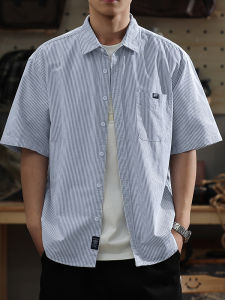 เสื้อโปโลแขนสั้นลายทางไซส์ใหญ่สำหรับผู้ชาย ทรงหลวม ลำลอง แขนครึ่งตัว ผ้าฝ้าย ฤดูร้อน ป้องกันแสงแดด ปกติ