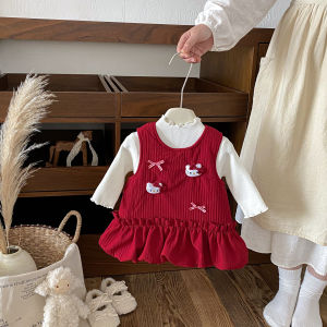 Princess Style Baby Girl Dress Set Red Ceremony Skirt Cotton Blend Fabric Winter Thickened Warm Bunting Skirt for New Year