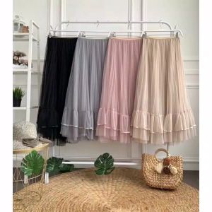 ROK TUTU PANJANG WANITA DEWASA BAHAN TILE IMPORT MUTIARA PITA RENDA IMPORT (RUFFLE)