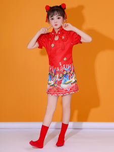 Red Cheongsam Performance Costume Childrens New Year Celebration Dance Clothes Festive New Year Day Stage Outfit