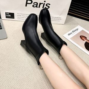 French Style White Short Boots Womens High Heels Slim Boot Chunky Heel Thin Style Martin Boots Winter Fashion Boots