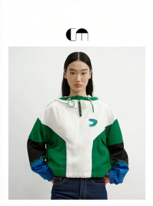 Color Block Hooded Short Jacket
