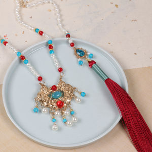 สร้อยคอแบบจี้รูปเมฆสำหรับเจ้าสาว โลหะผสม เครื่องประดับแฟชั่นสไตล์โบราณ Hanfu ลูกปัดจำลองหยก จี้รูปเมฆ