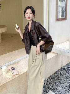 Red Brown Large Female Hong Kong Style Retro High-End Leather Jacket Womens 2025 Autumn New Elegance PU Leather Jacket