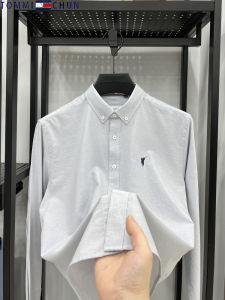 Genuine Goods Tommy Pure Cotton Long Sleeves Shirt Men Autumn 2024 New Fashion Casual Breathable Middle-Aged and Elderly Shirt