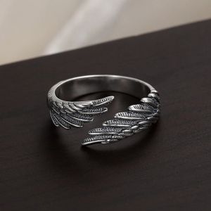 Angel Demon Wings Creative Ring Sterling Retro Adjustable for Men Women Silver-Colored Jewelry Suitable for Daily Wear