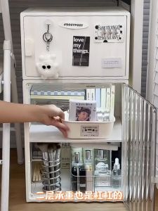 Locaupin Plastic Storage Cabinet Collapsible Storage Bins with Doors Stackable Book Storage Bins for Bathroom Entryway