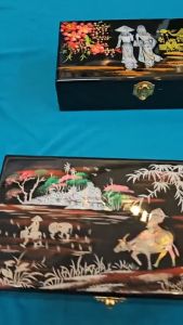 Hộp nữ trang sơn mài cẩn ốc chìm Cao Cấp size 14x24x6 cm đựng đồ trang sức vật dụng nhỏ xinh phòng ngủ trang trí làm quà tặng ý nghĩa