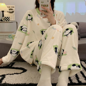 Autumn and Winter New Arrival Pajamas Womens Thermal Coral Fleece Fleece-lined Thickened Casual Suitable for Daily Wear Homewear Winter Suit