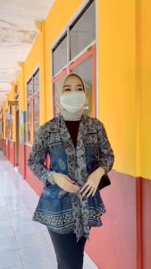 Baju Batik Wanita Modern Atasan Batik Kerja Size M L XL XXL Lengan Panjang