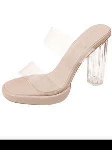 katerina fashion Korean Transparent Plain High Heels Glass Sandals For Women #5532
