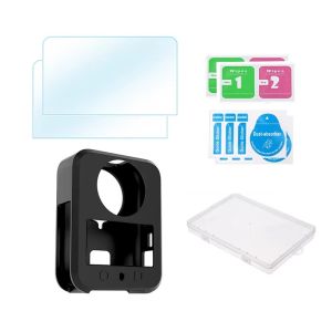 For DJI Osmo 360 Silicone Case + 2Pcs HD Tempered Glass Flim Screen Protector Protective Cover for DJI Osmo 360 Accessories