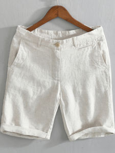 Quần Short Nam Vải Lanh Mỏng Thoáng Khí Mùa Hè Dáng Rộng Dài Năm Inch Quần Dài Thường Ngày Phong Cách Nhật Bản Cổ Điển