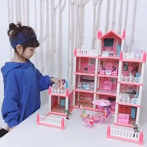 3D Princess Big Villa Rumah Boneka Pink Castle DIY Bermain Rumah Dengan Slide Yard Kit Dirakit Rumah Boneka Mainan Anak