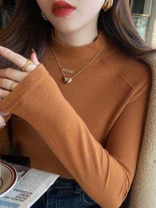 Elegant Black Long Sleeve Base Shirt Womens High Neck T-Shirt Autumn Winter New Style Half High Collar Soft Skin Top