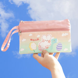 Long Canvas Coin Purse Womens Key Phone Mask Storage Bag Cute Student Handbag Zipper Closure Cotton Liner Animal Print