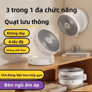 Quạt Bàn Di Động 2024 5000mAh Sạc Lại Được 90 Độ ° Thiết Kế Gấp Gọn 4 Tốc Độ Và Đèn Ngủ Ấm Áp Để Làm Mát Không Khí Trong Nhà