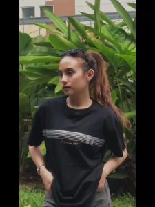 D'GREEN Tshirt Hitam Motif Salur