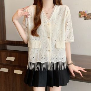 AIYITI | Lace Splice Hollow Out Large Size Fashionable Women Shirt